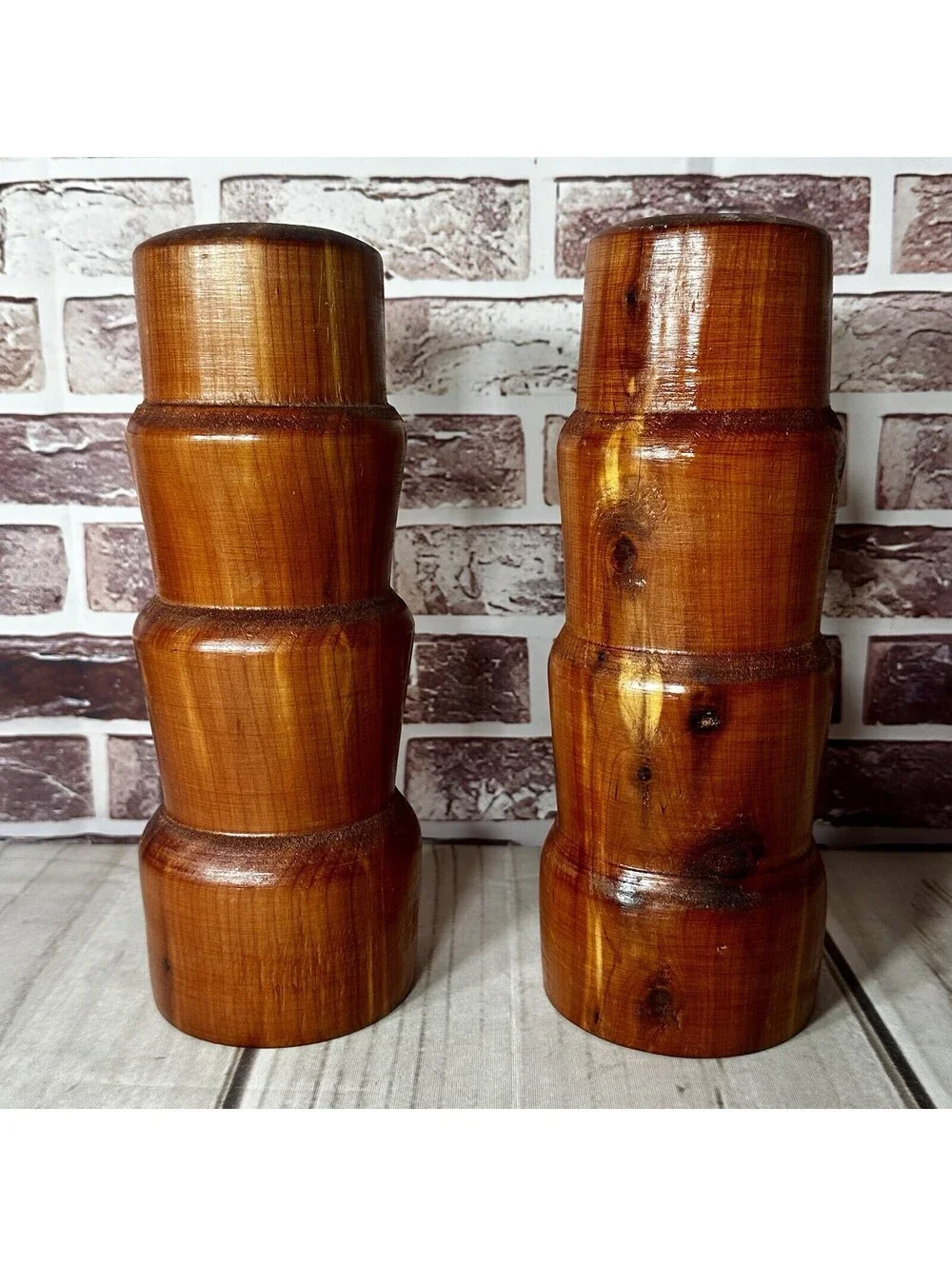 Hand Carved Cedar Wood 11” Candle Stands Set ~ Country Rustic Decor Unique Style